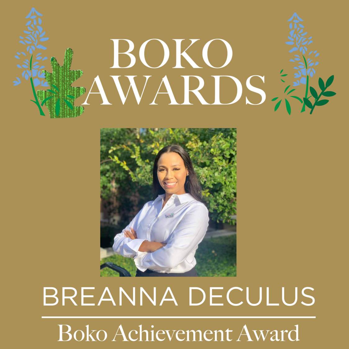 Picture of text displaying that Breanna Deculus won the Boko Lifetime Achievement award.