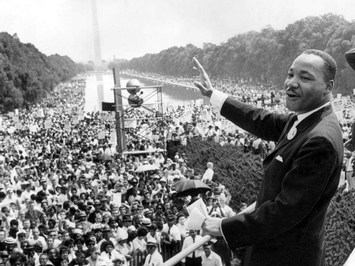 Martin Luther King delivering the "I had a dream speech" at the Lincoln Memorial