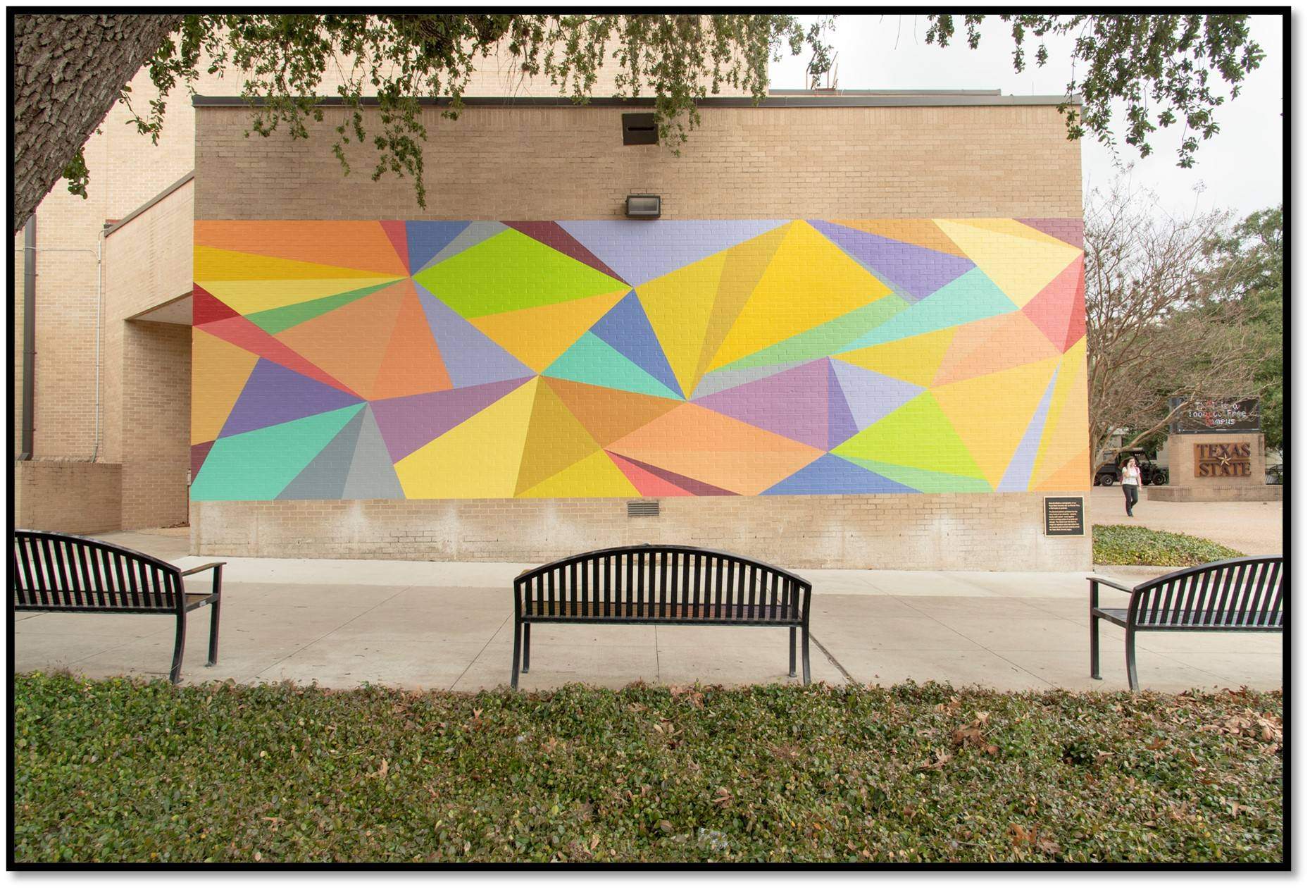 colorful abstract mural located on campus