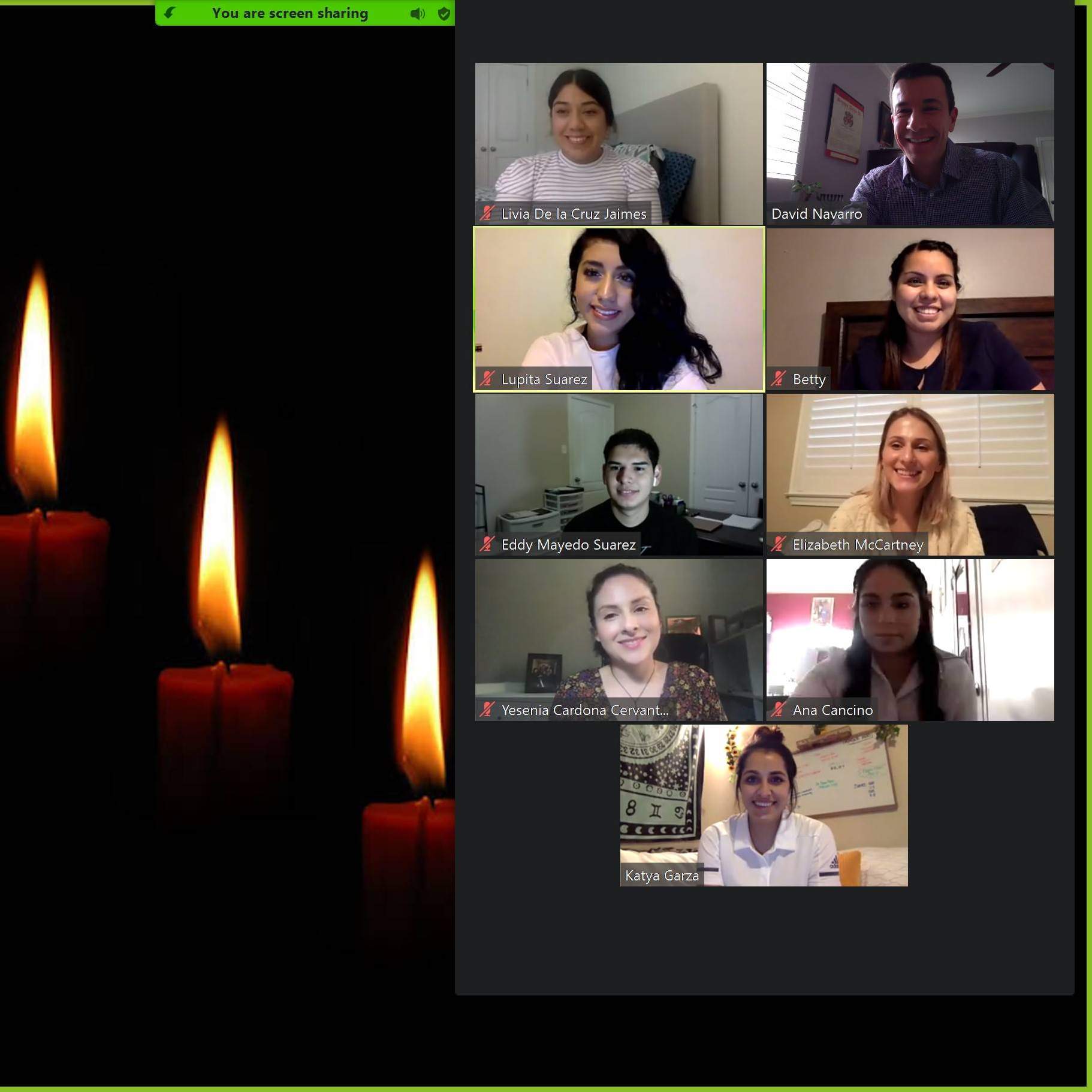 7 women and 2 men, candles