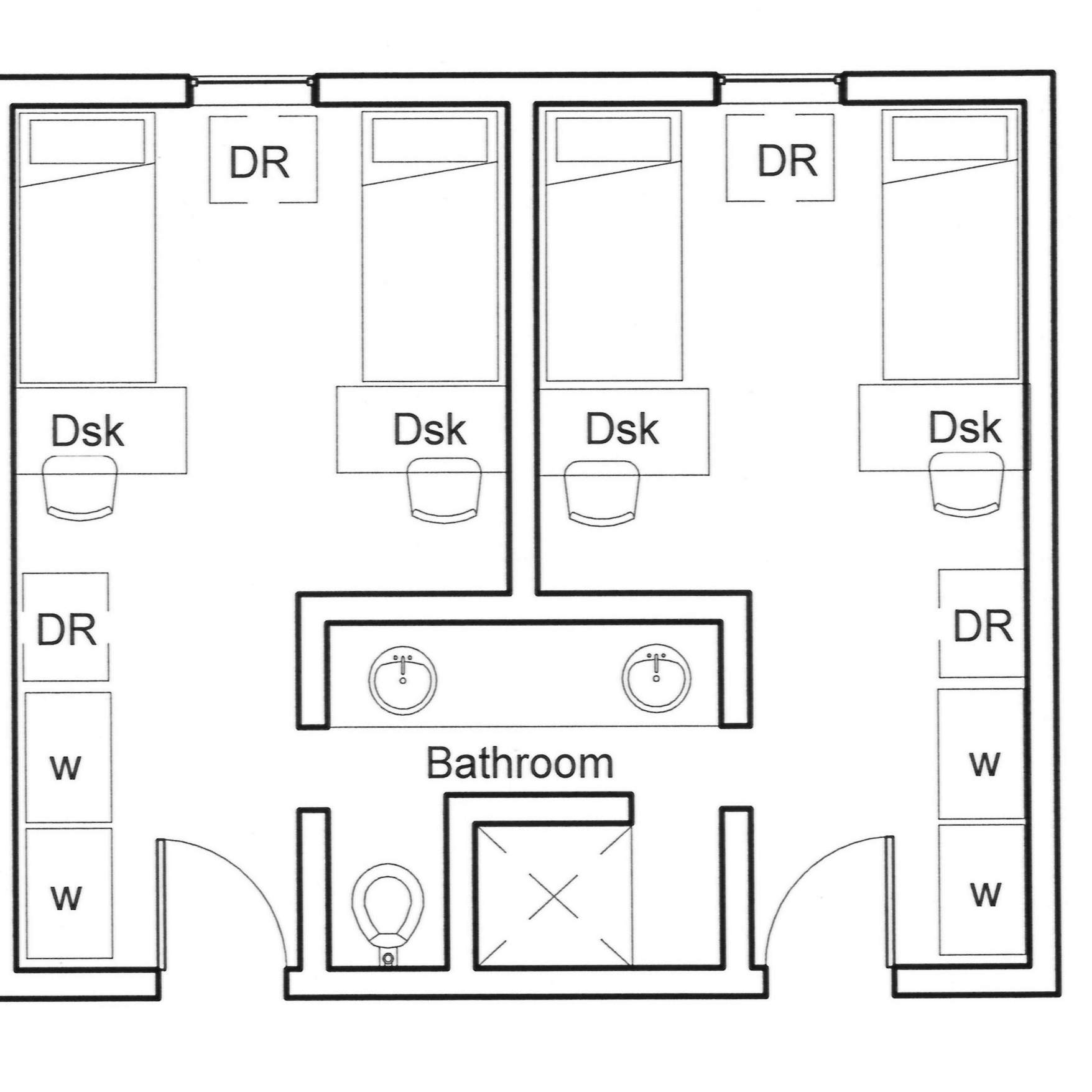 Tower Hall double bedroom suite layout