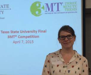 Kate Bell presenting at the Texas State 3MT