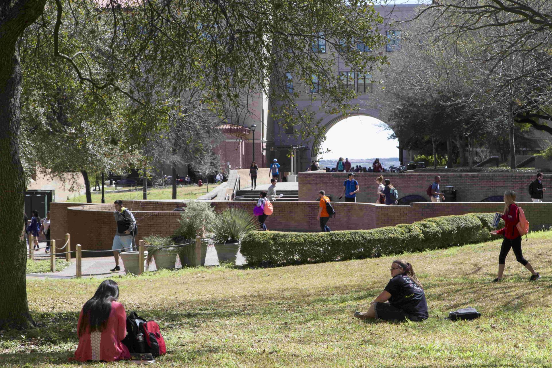 students sitting on campus
